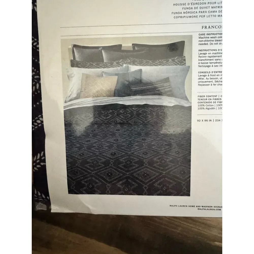 NWT Ralph Lauren Francois Full/Queen Duvet Cover Navy Blue 100% Cotton 96